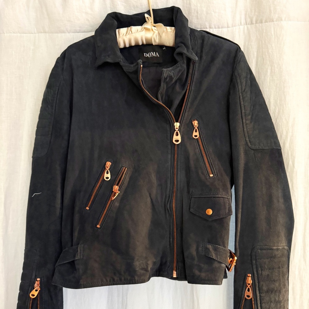Doma Dark Blue Suede Biker Jacket